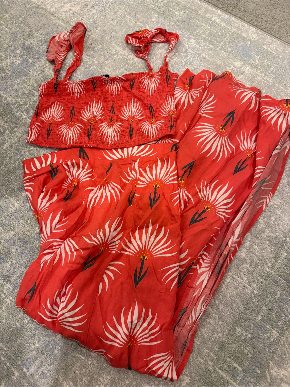 Lulu's Red Floral Maxi Skirt with White Bloom Print